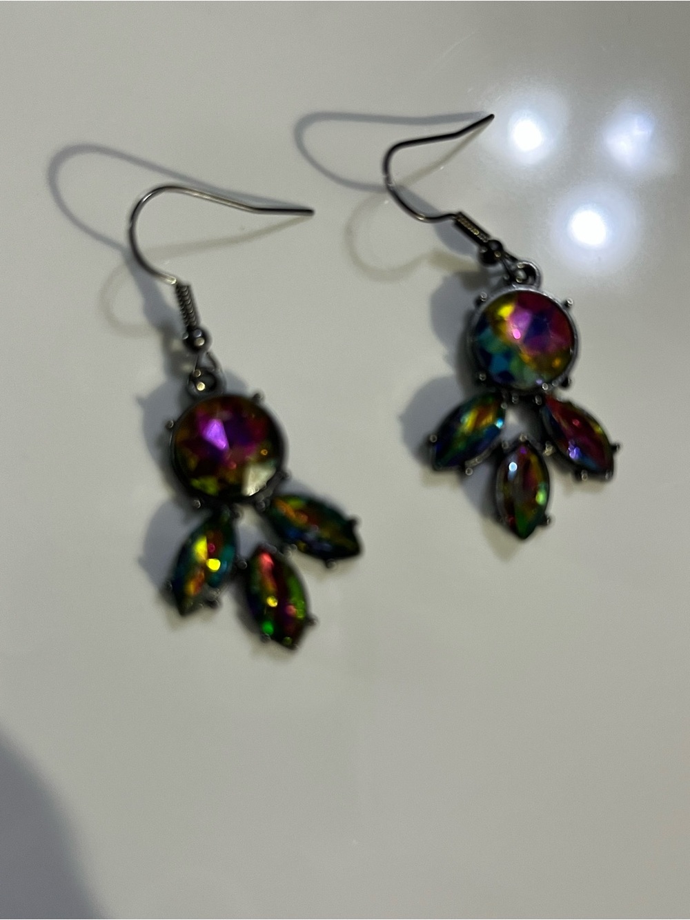 Iridescent Multicolor Crystal Drop Earrings - Dangle Fishhook